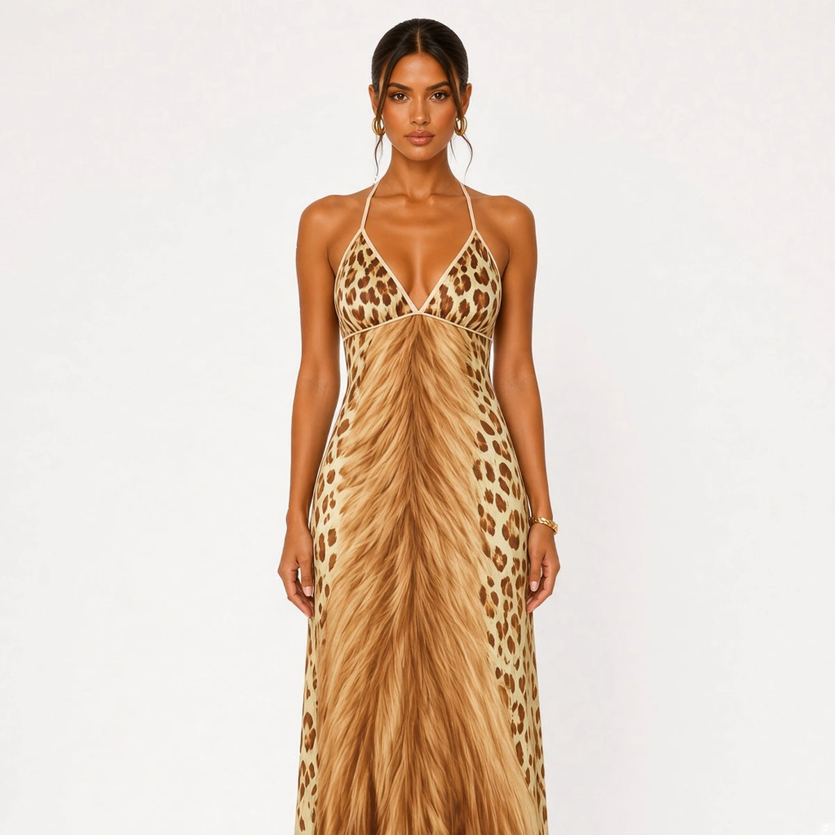 V-Neck Leopard Maxi Dress — close-up