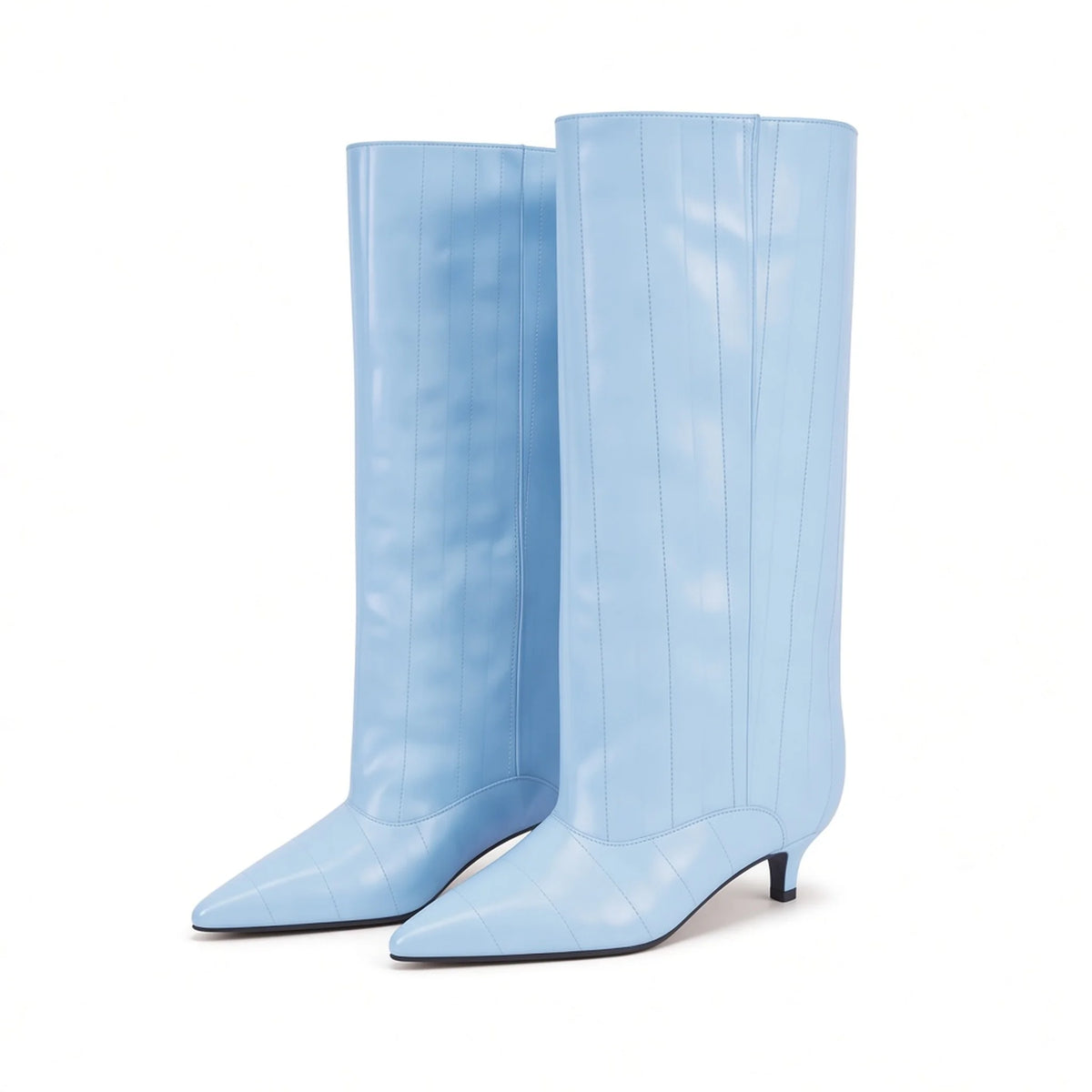 Crocodile Knee High Boots — sky blue front