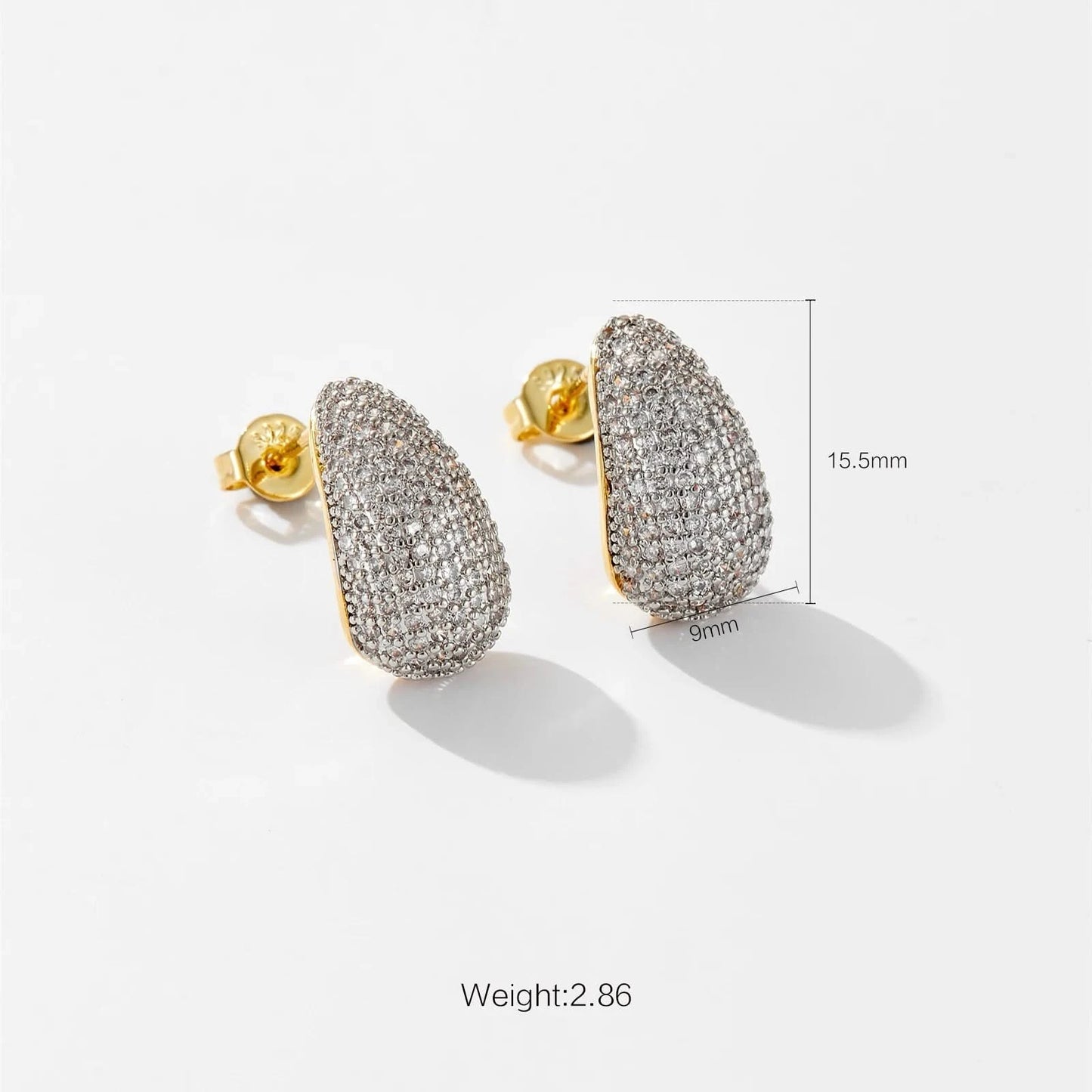 Curved Teardrop Stud Earrings - Size details