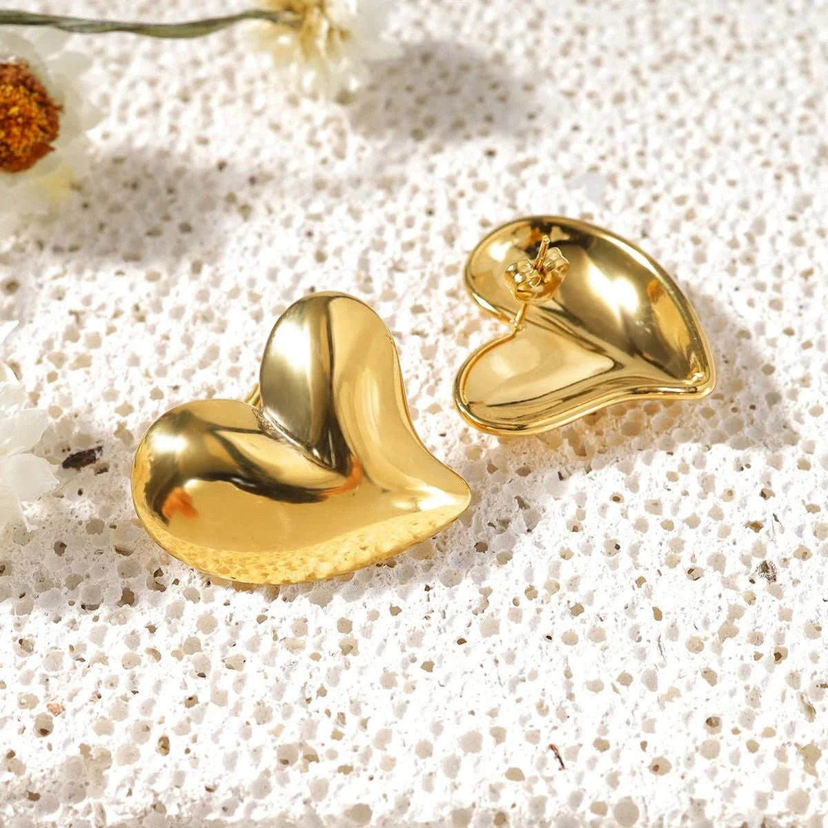 Elegant Heart Stud Earrings - Gold Plated Sophistication
