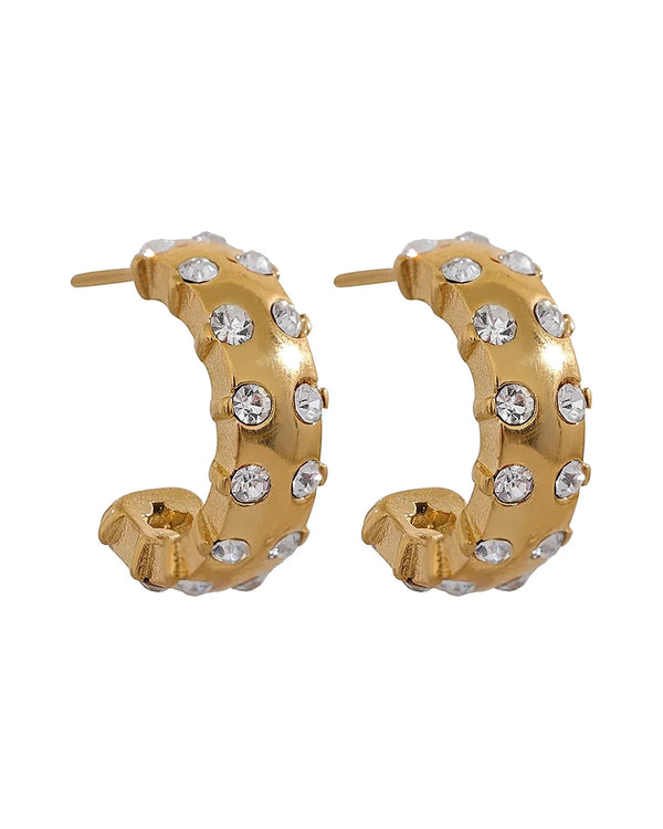 Gold CZ Huggie Earrings — gold front