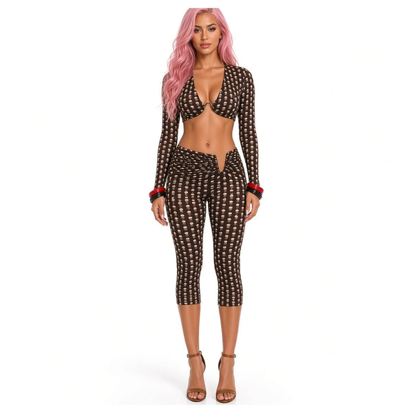 Deep V Polka Dot Capri Set — front