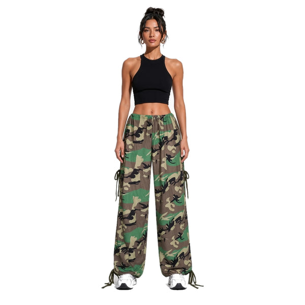 Drawstring Camo Wide-Leg Pants — front