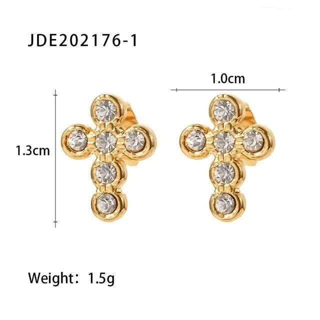 Golden Cross Pearl Stud Earrings