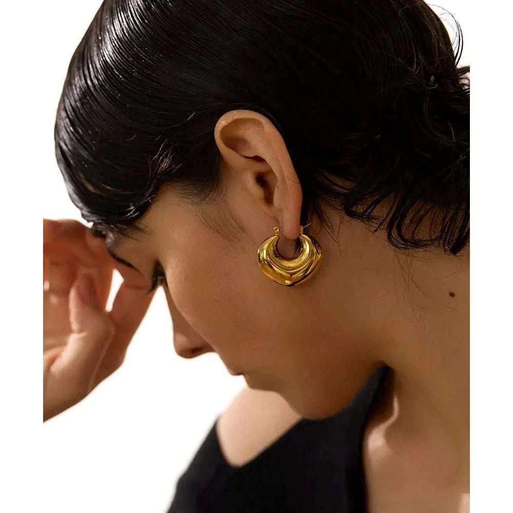 Golden Stainless Steel Hoop Earrings - Trendy Statement Jewelry