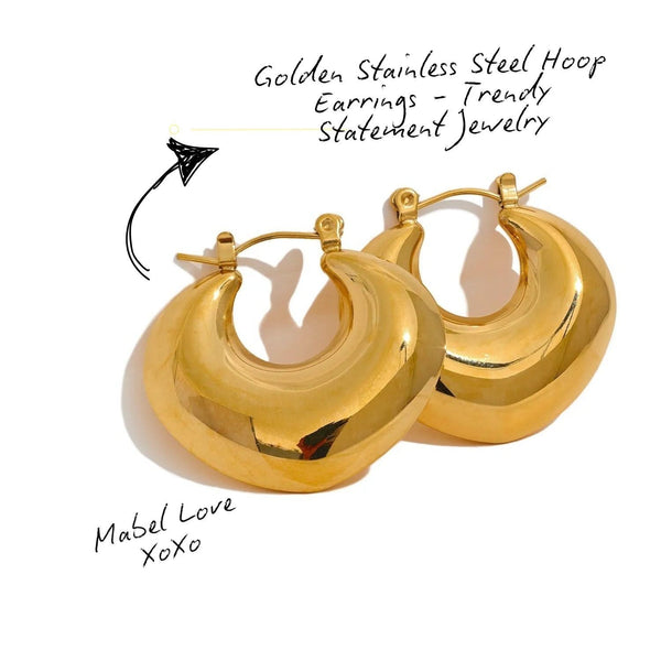 Golden Stainless Steel Hoop Earrings - Trendy Statement Jewelry