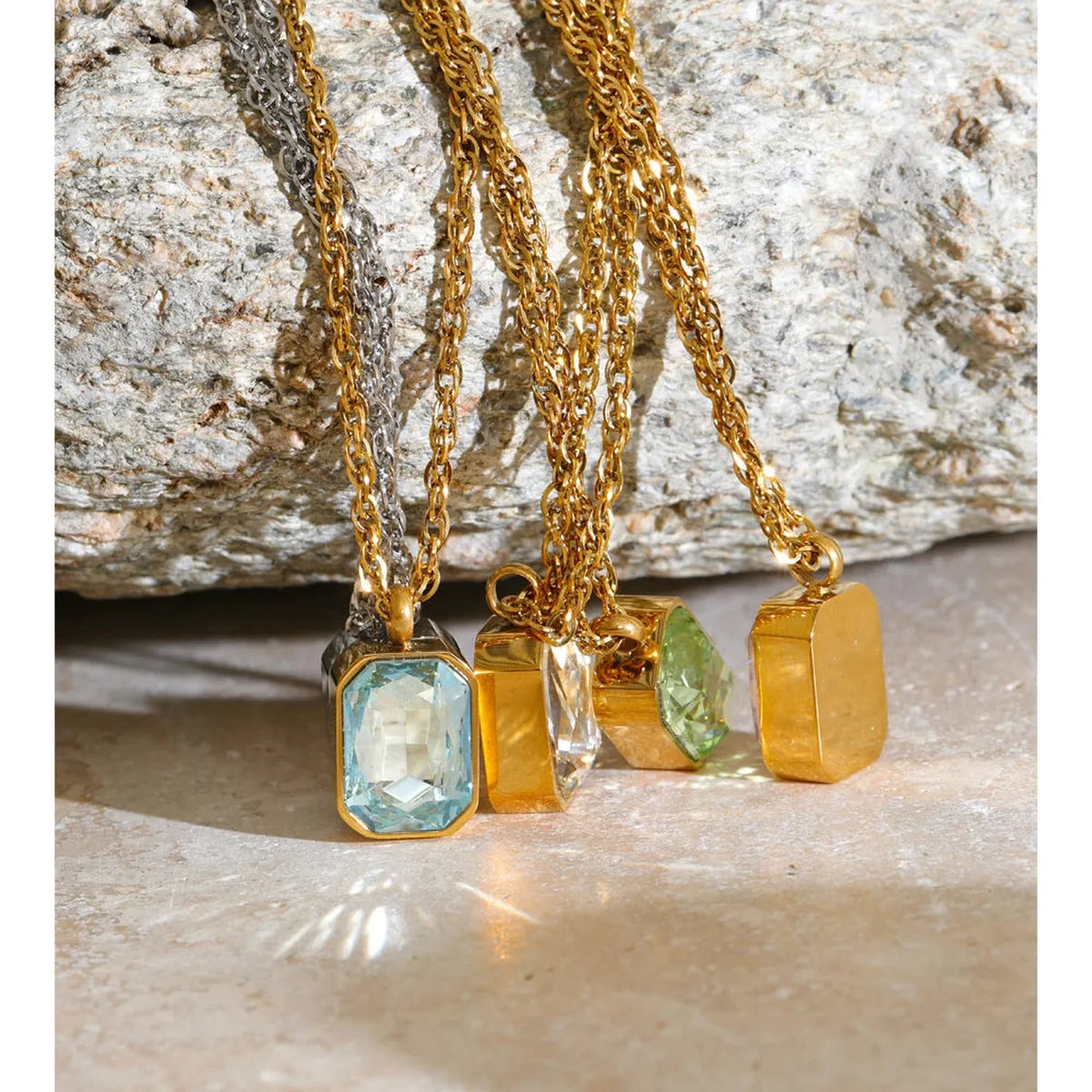 Emerald Cut Crystal Pendant Necklace — lifestyle 05