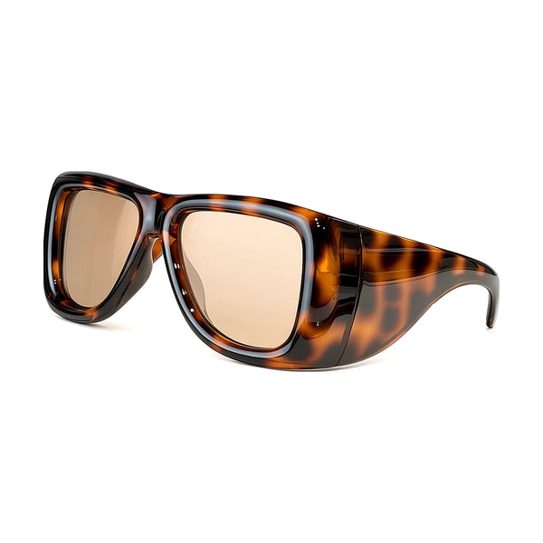 Oversized Square Sunglasses — leopard champagne front