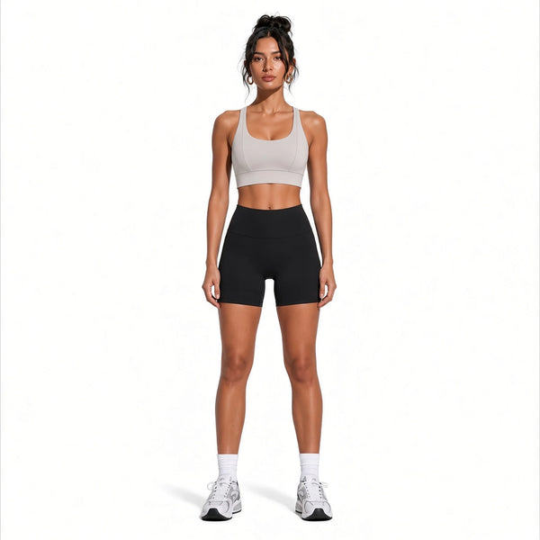 Women's Cropped Yoga Sport Bra — light gray front