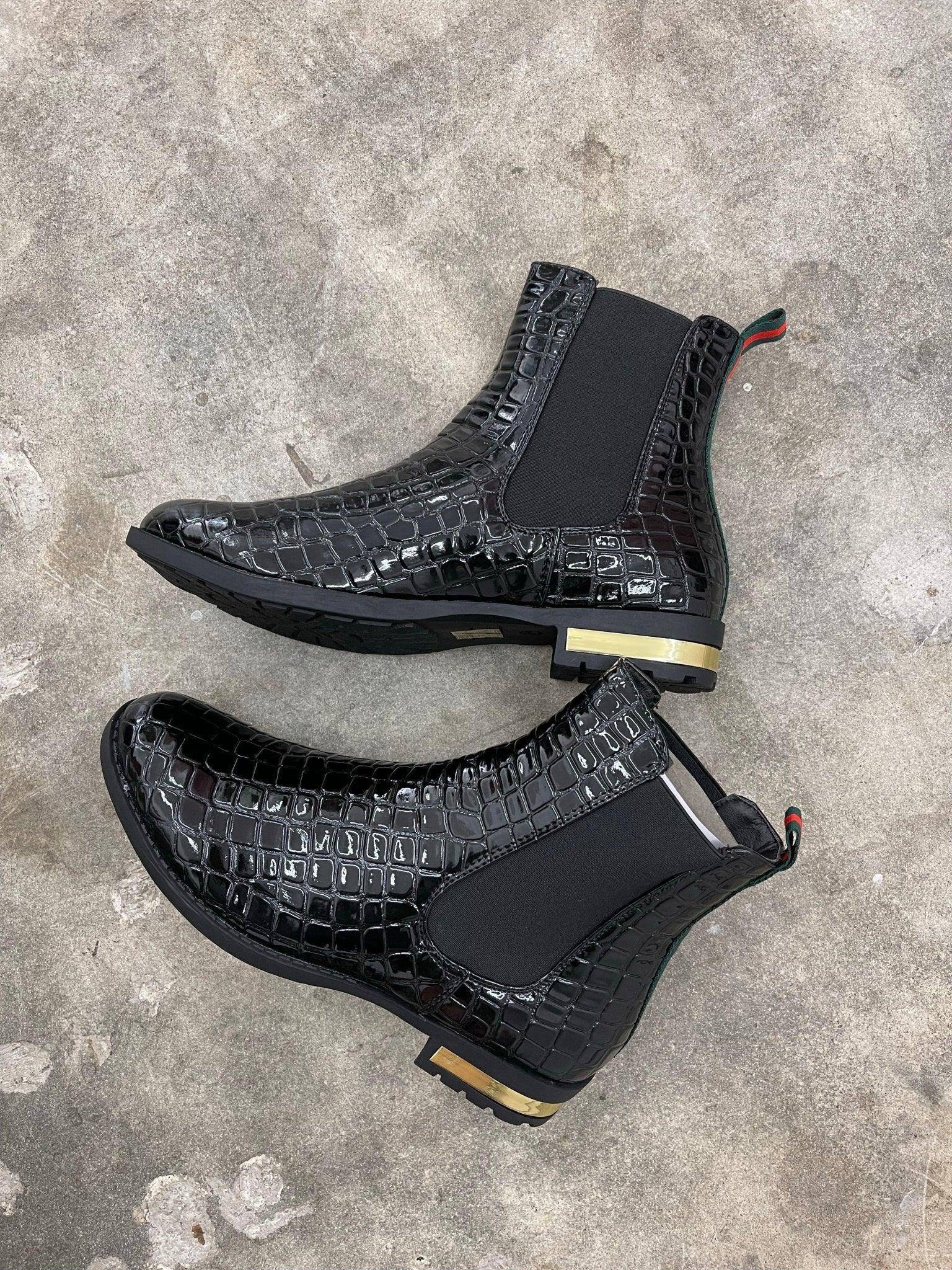 Black Side Boots with crocodile's synthetic leather