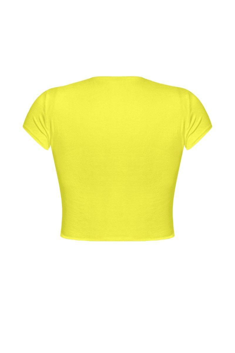 SHORT SLEEVE ROUND NECK SOLID BASIC CROP TOP, [product type]