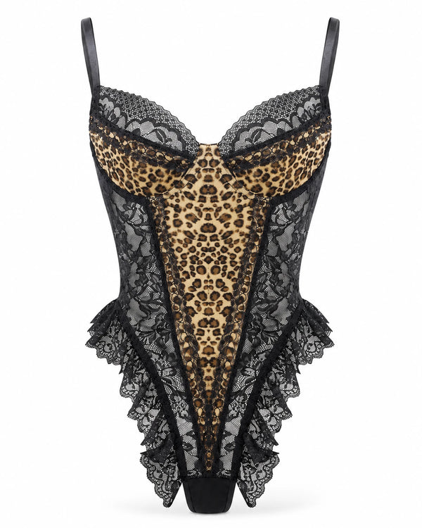 Lila leopard lace bodysuit front view