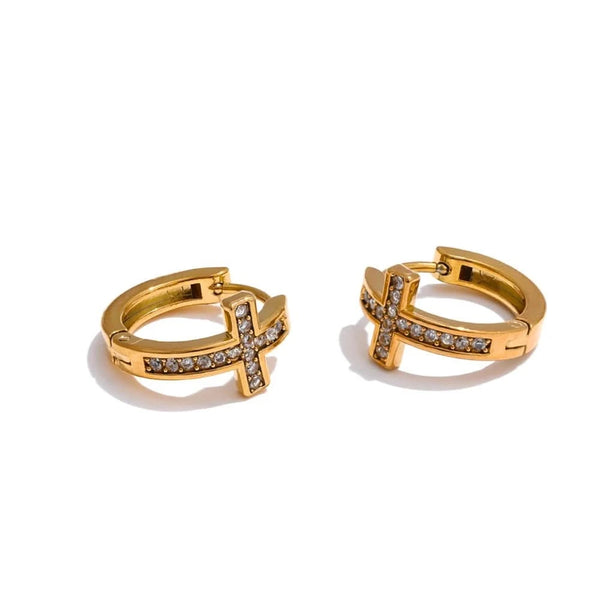 Mini CZ Cross Hoop Earrings - Daily Chic Stainless