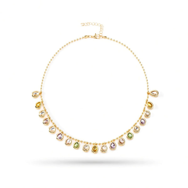 Multicolour Teardrop Crystal Necklace — multicolour front