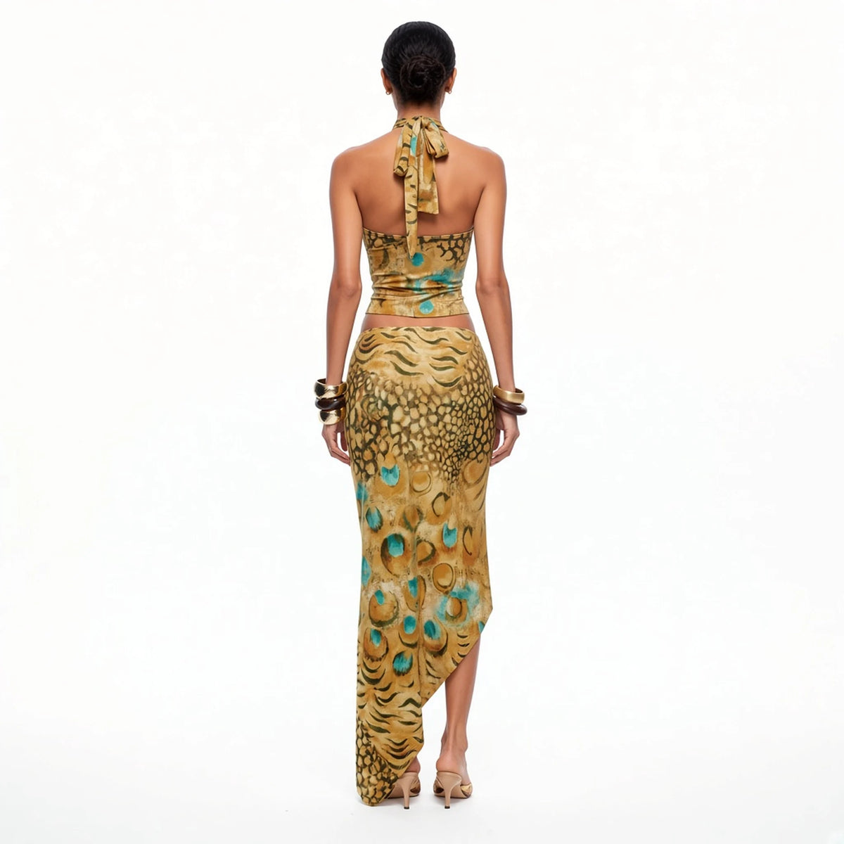 Halter Peacock Two-Piece Set — back
