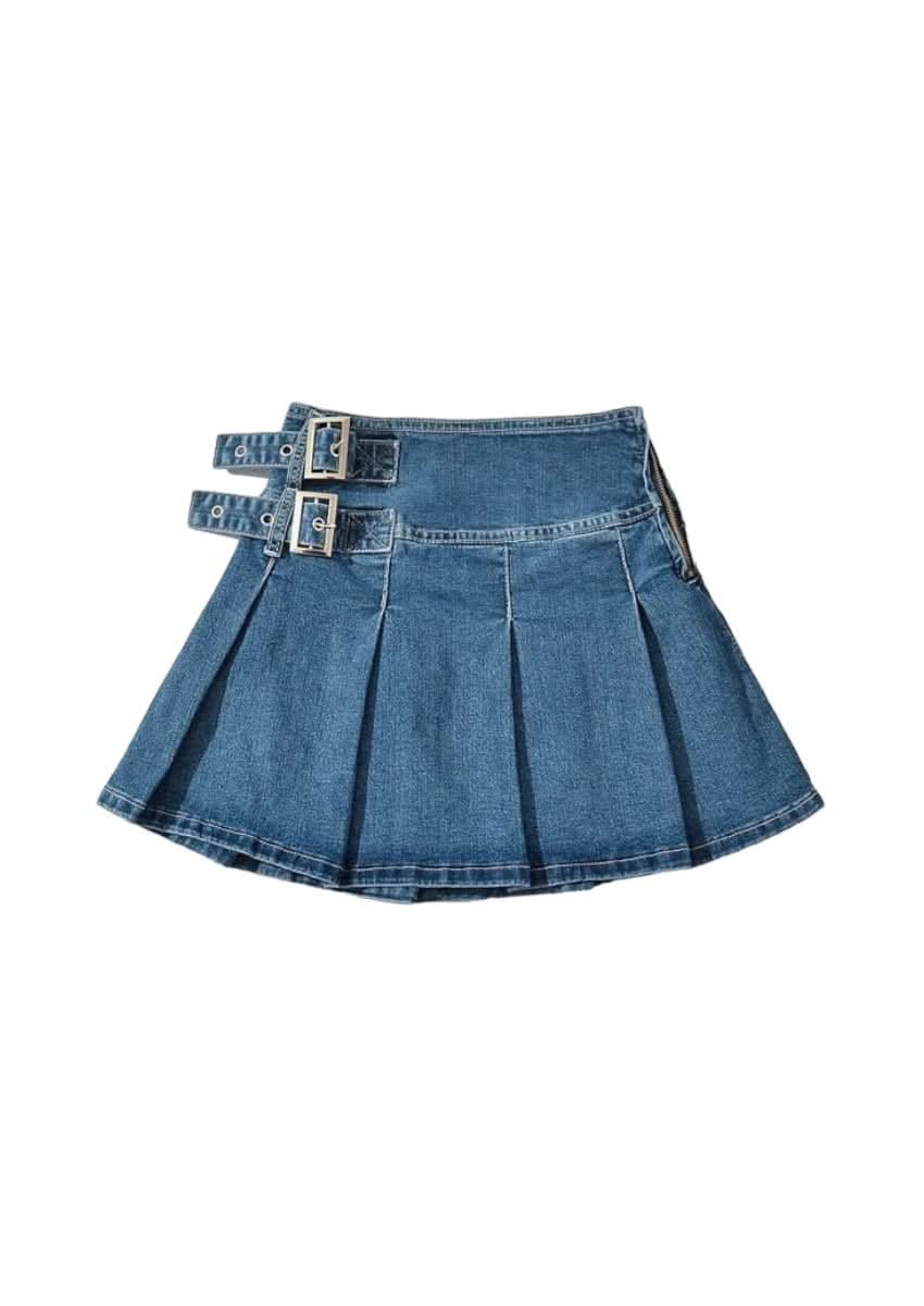 Pleated Pleated Denim Mini Skirt Trendy Versatile Fashion