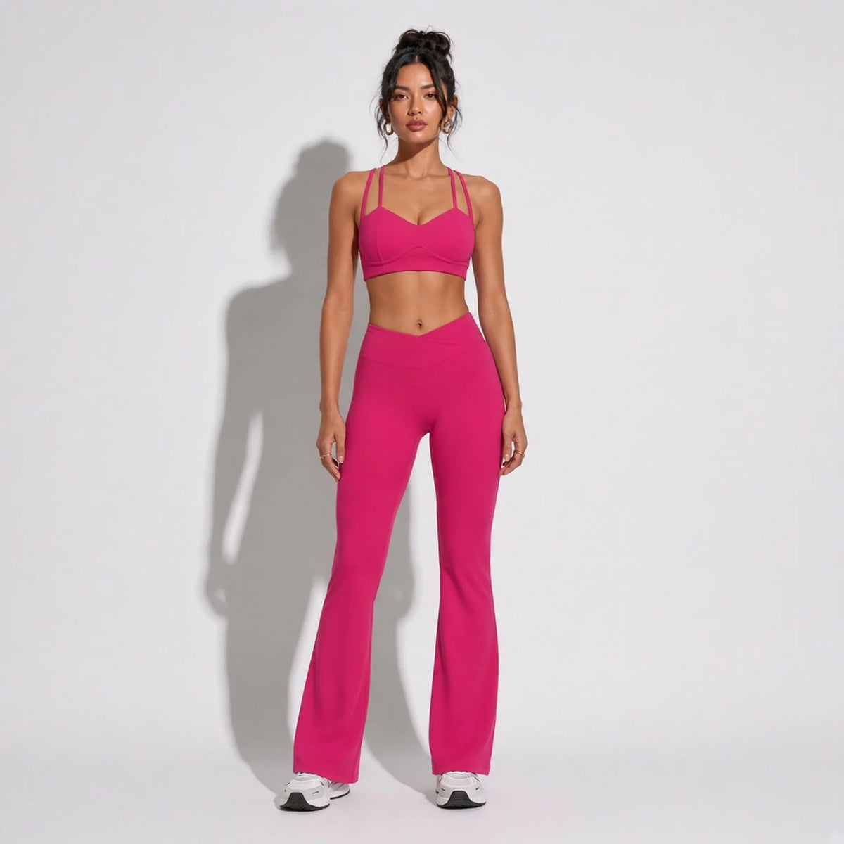 Women's Fitness Long Sleeve Leggings Set — Raspberry Red Set-2 front