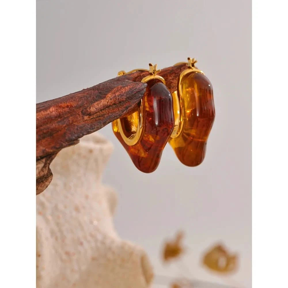 Gold Resin Art Deco Hoop Earrings