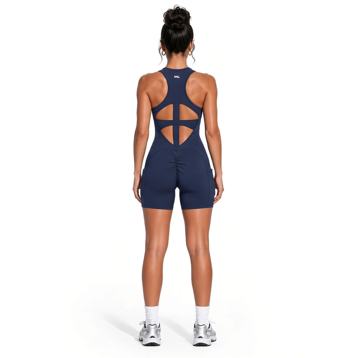 Women’s Quarter-Zip Yoga Romper — navy blue back