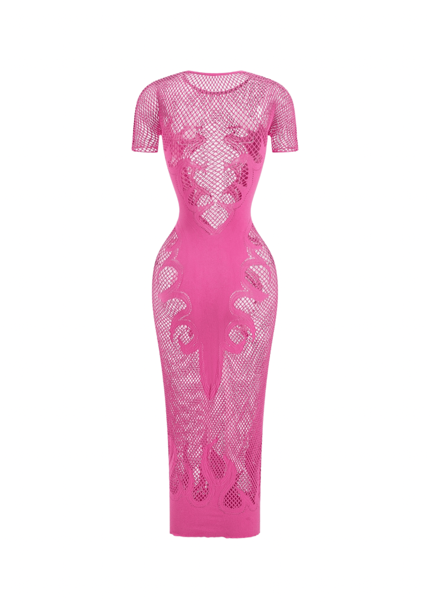 Pink Sheer Short Sleeve Dress