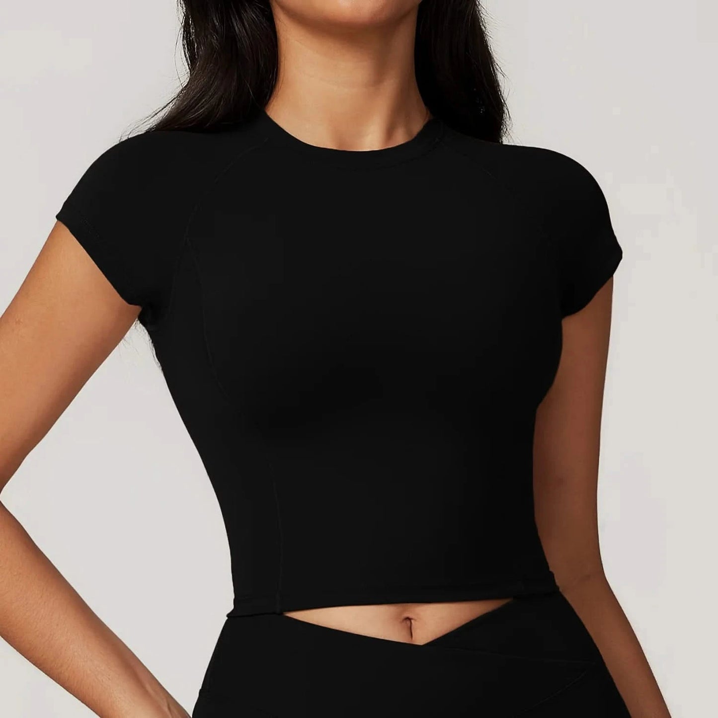 Black Short Sleeve Yoga Cropped Top