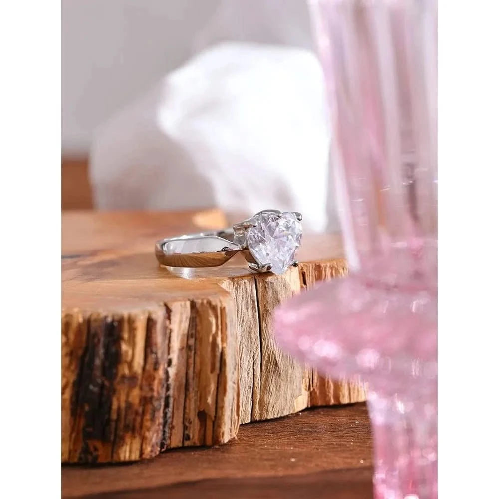 Heart Cubic Zirconia Solitaire Engagement Ring