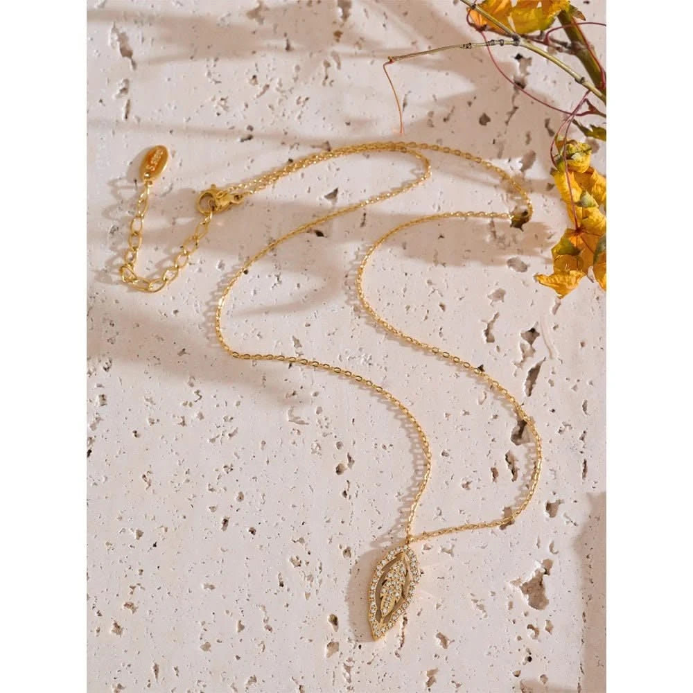 Sparkling CZ Leaf Necklace - Elegant Women's Jewelry
