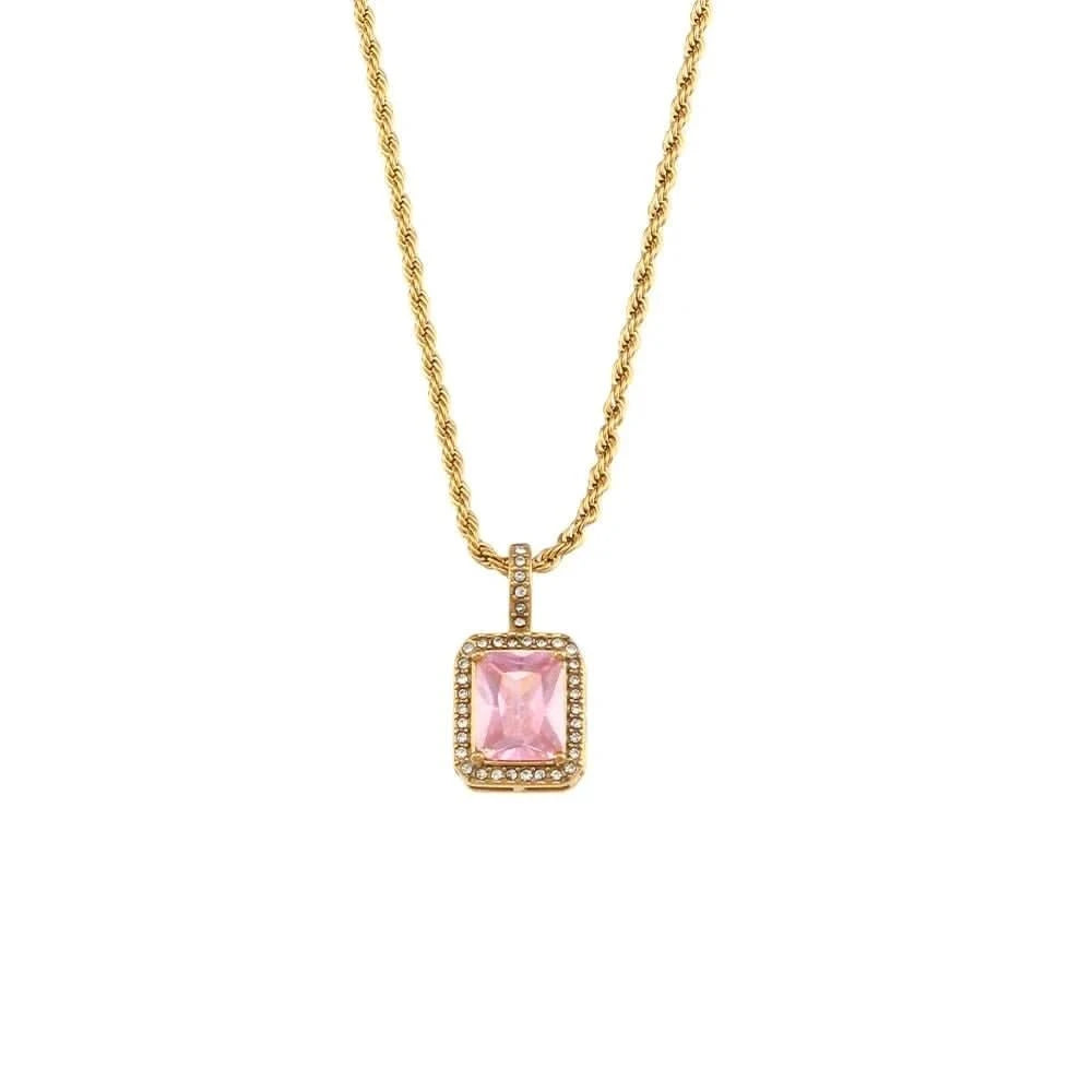 Square Pink Gemstone Necklace
