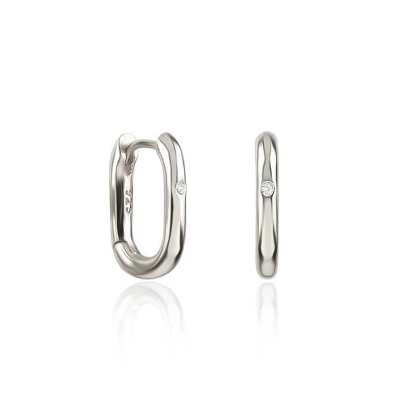 Silver with Cubic Zirconia Square Hoop Earrings