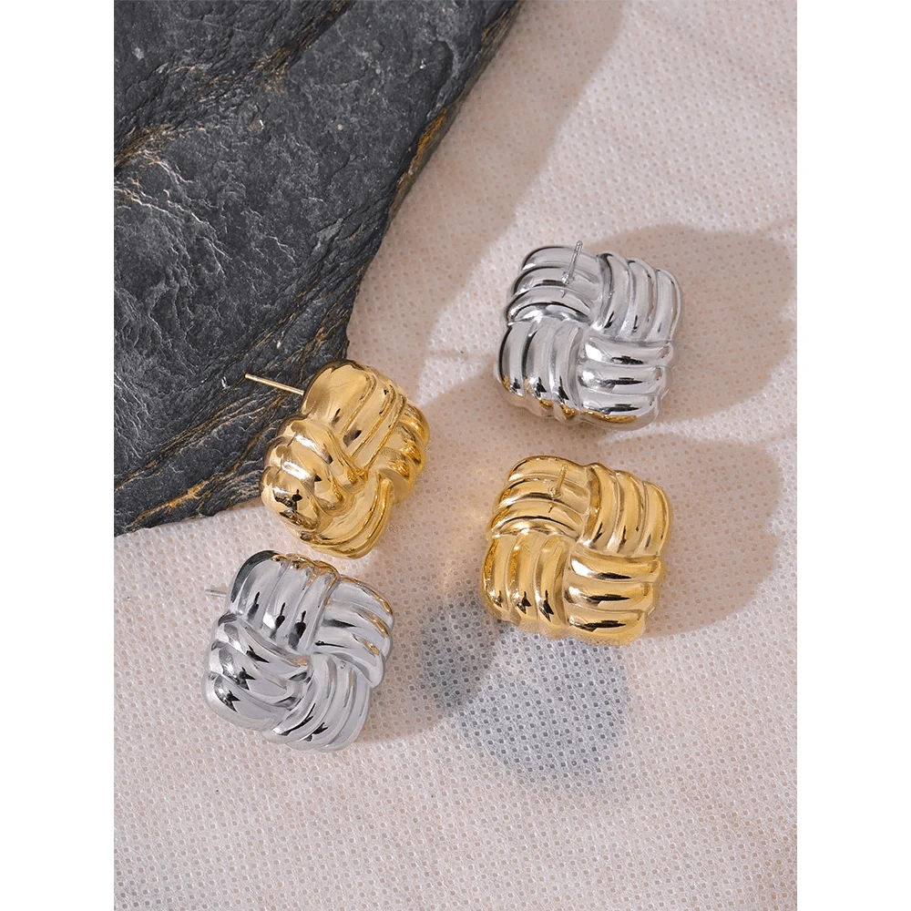 Stainless Steel Square Stud Earrings - Trendy Chic Accessory