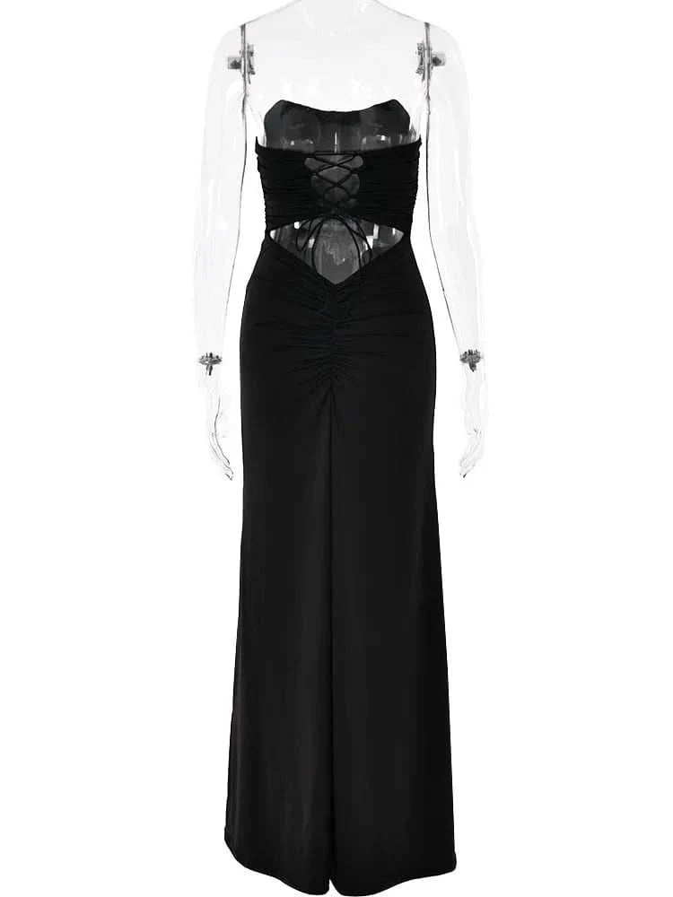 Strapless Lace - up Maxi Dress