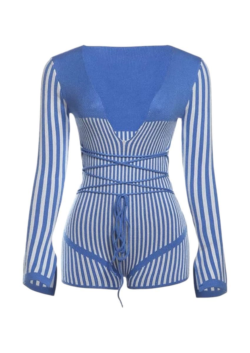 blue long sleeve Romper