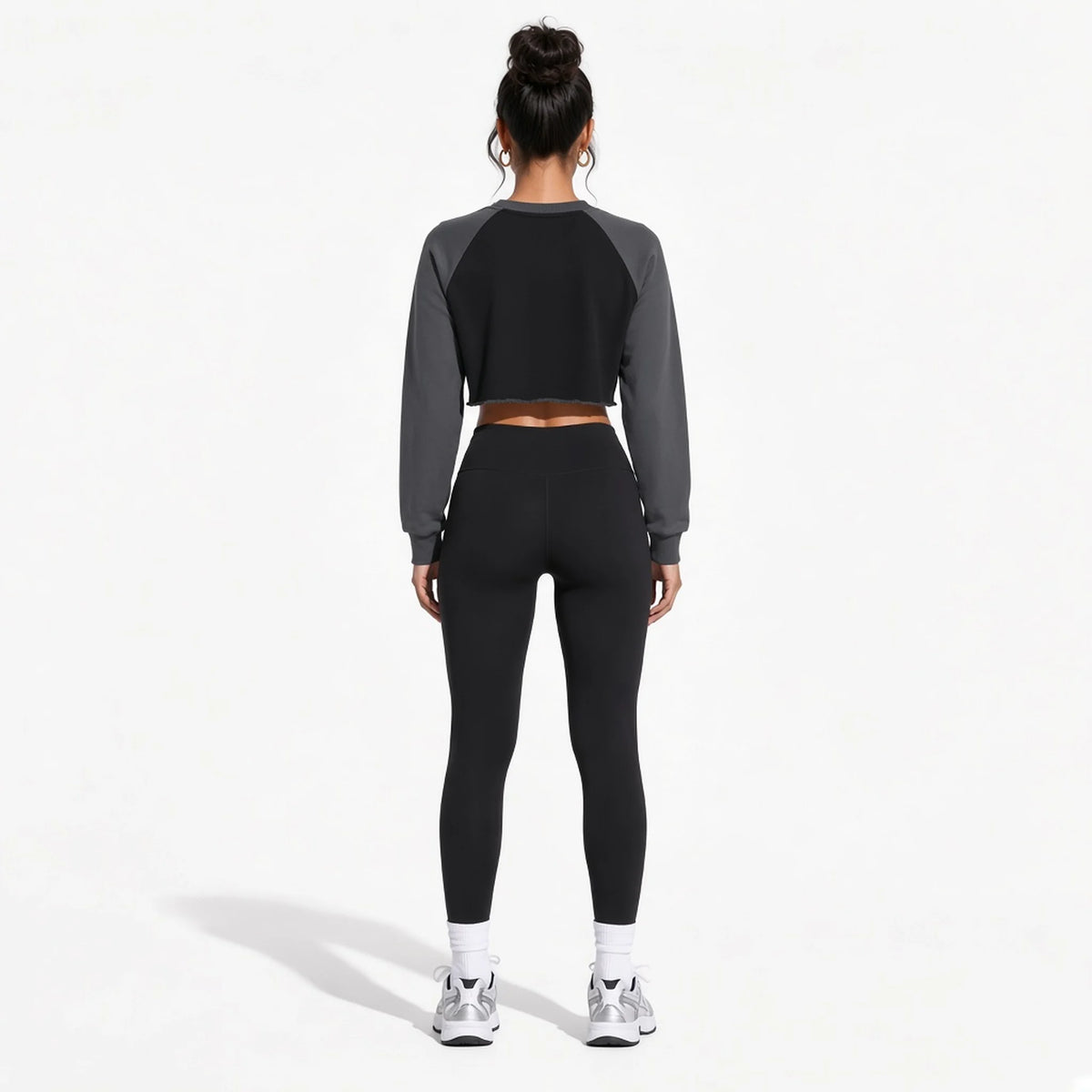 Raw-Hem Color-Block Raglan Crop Sweatshirt — back