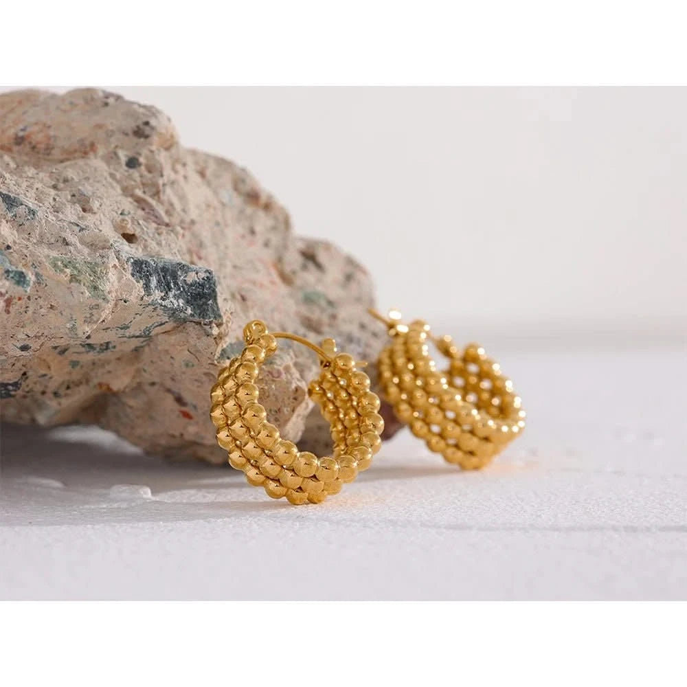 Three Row Gold Hoop Earrings