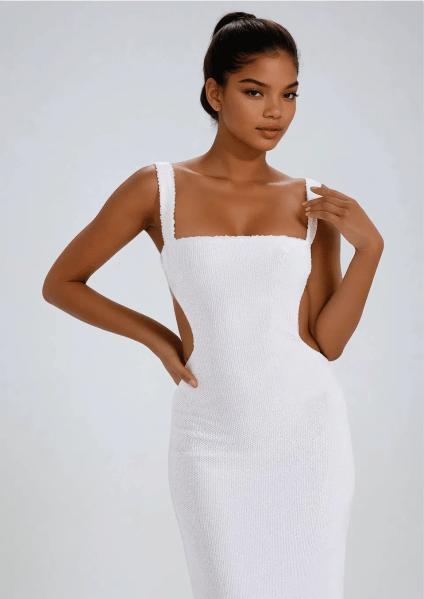 White Sequin Maxi Dress