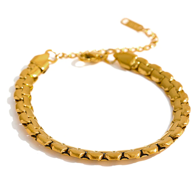 18K Gold Plated Waterproof Statement Metal Texture Thick Chain Stainless Steel Necklace Bracelet Charm Fashion Jewelry