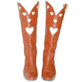Orange Mid-Calf Boots with Embroidered White Hearts