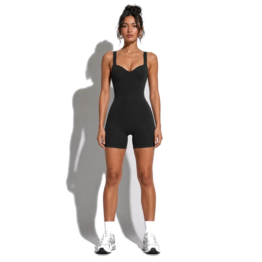 Black Ribbed Romper — front