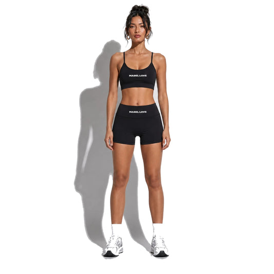 Set — Infinity bra + Micro Shorts Black front on-model 2048