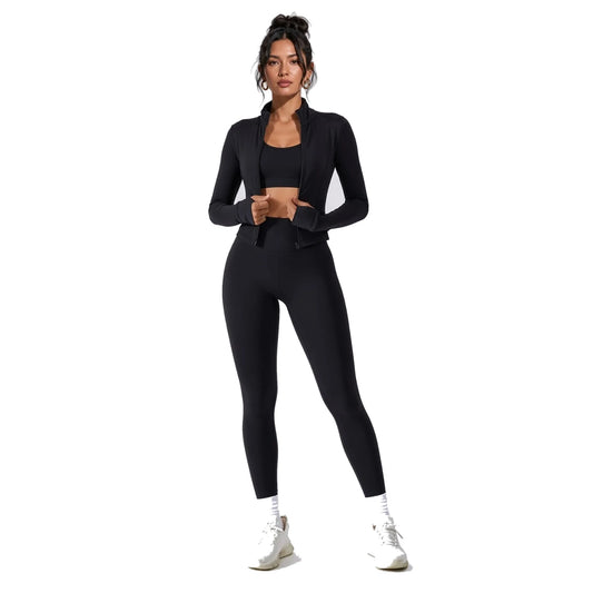 Aesthetic High-Waist Fitness Leggings — Black front