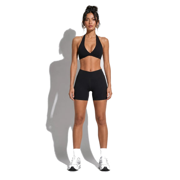 Set — Twist Halter bra Black + Legging Shorts front on-model 2048