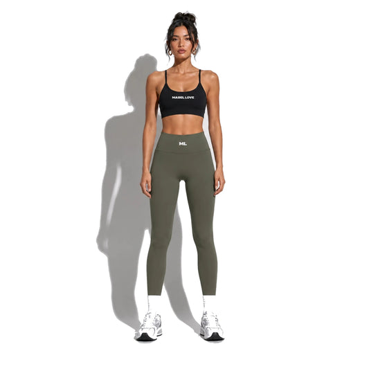 Set — Infinity bra + High Waist Leggings Army Green front on-model 2048