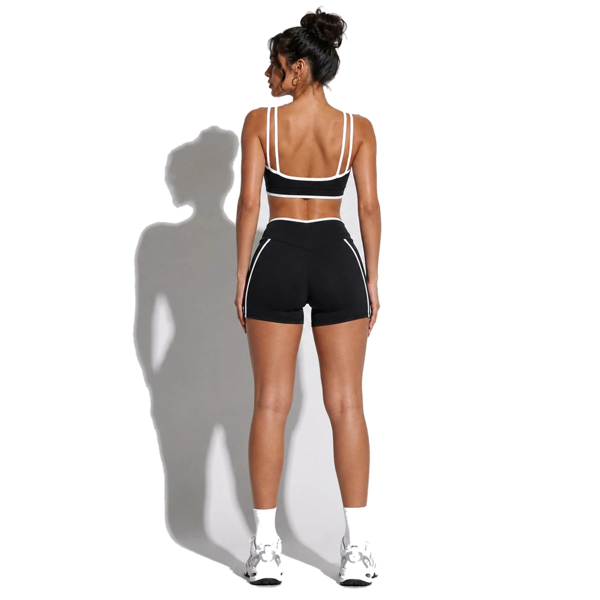 High Stretch Solid Yoga Shorts Set — black back