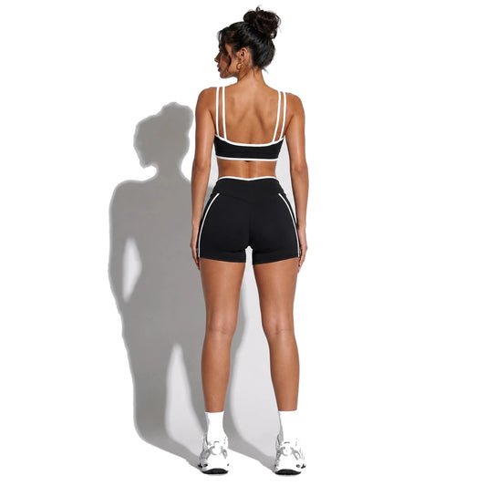 High Stretch Solid Yoga Shorts Set — black back