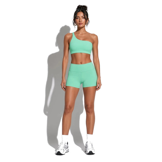 One Shoulder Sports Bra — Aquamarine front