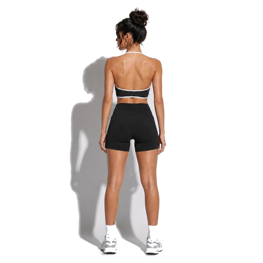 Women's Halter Color Sports Bra — black back