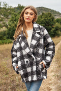 Fuzzy Boucle Textured Double Breasted Coat Jacket, 