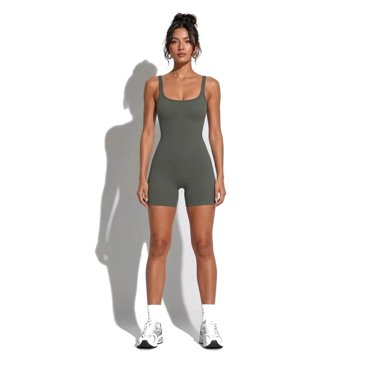 LUNA ACTIVE ROMPER — Olive Green front