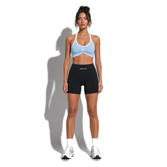 Women's Halter Color Sports Bra — sky blue front