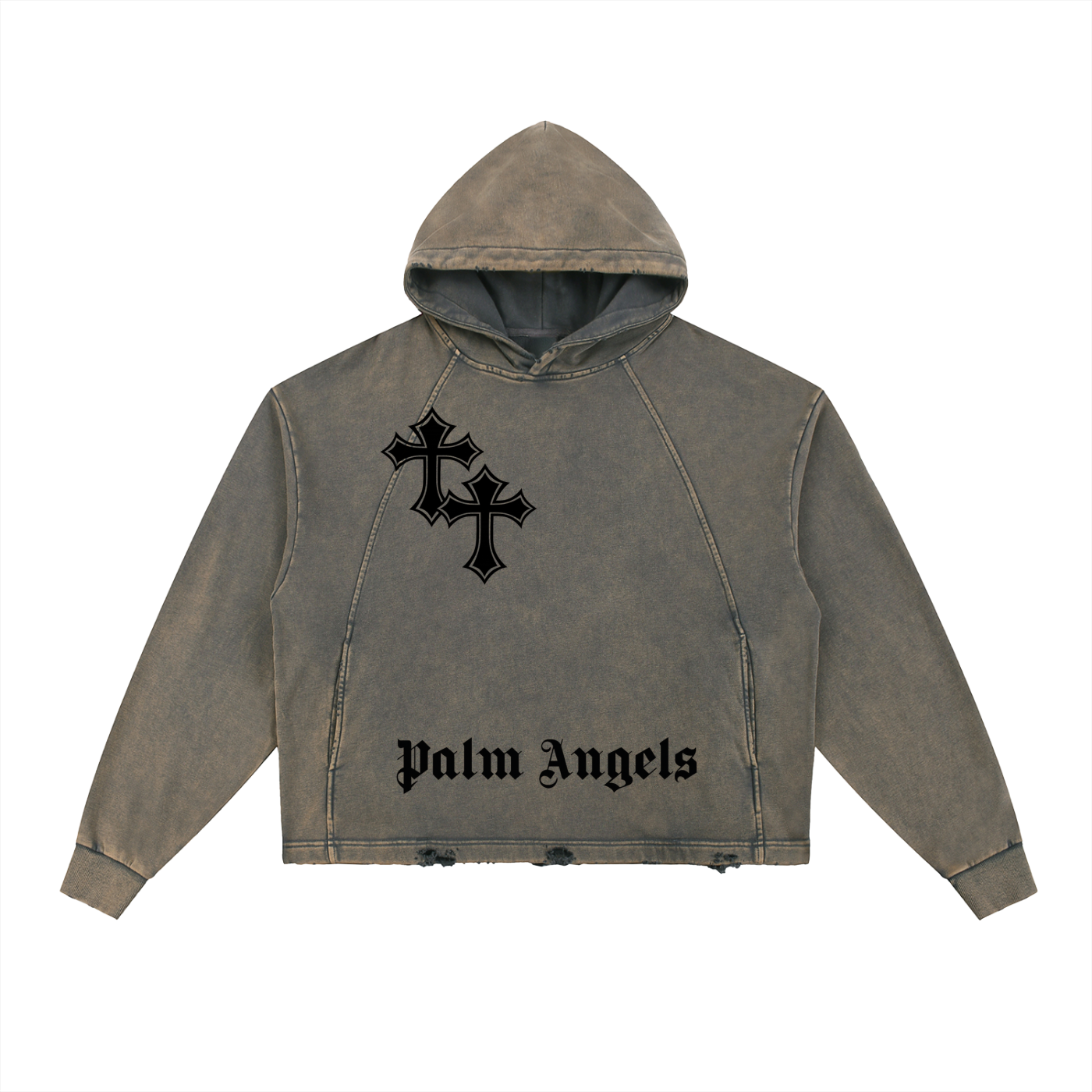 Vintage Street Washed Frayed-Hem Hoodie Unisex Loose Woven Sweatshirt